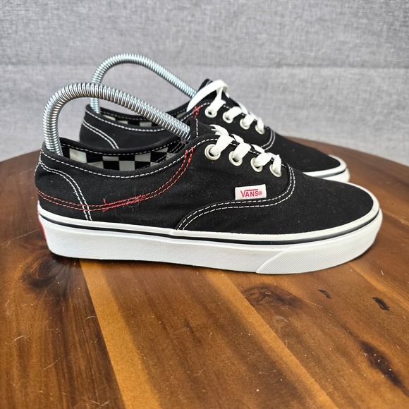 Vans Other - Vans Authentic Black Canvas Low Top Sneakers Red Contrast Stitch Mens 5.5 / W 7
